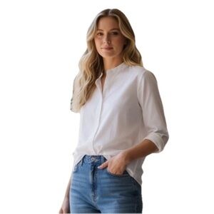 Isabella Bird White 100% Cotton Long Sleeve Button Up Shirt Lagenlook Women’s L